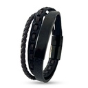 Men Black &amp; Brown Leather 3 layers Bracelet Metal Black Lock