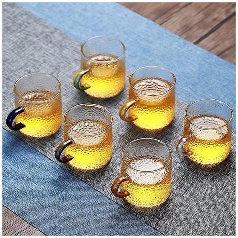 طقم استكانات زجاجي 6 قطع بيد بالوان مختلفة لتقديم الشاي للضيوف