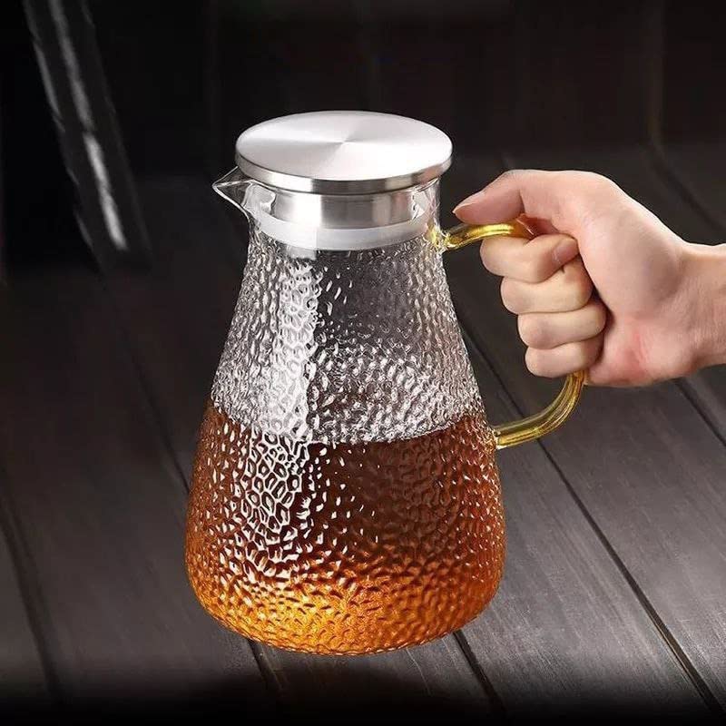 براد زجاج بنقوش وغطاء استانليس ستيل بمصفاه ويد ذهبي لتر