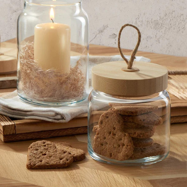 برطمان زجاج غطاء خشب ويد خيط الجوت لحفظ وتخزين البقوليات والمكسرات والكورن فليكس