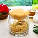 برطمان زجاج مضلع لحفظ وتنظيم البقوليات والمكسرات والكورن فليكس غطاء خشب محكم الغلق 630 ملي