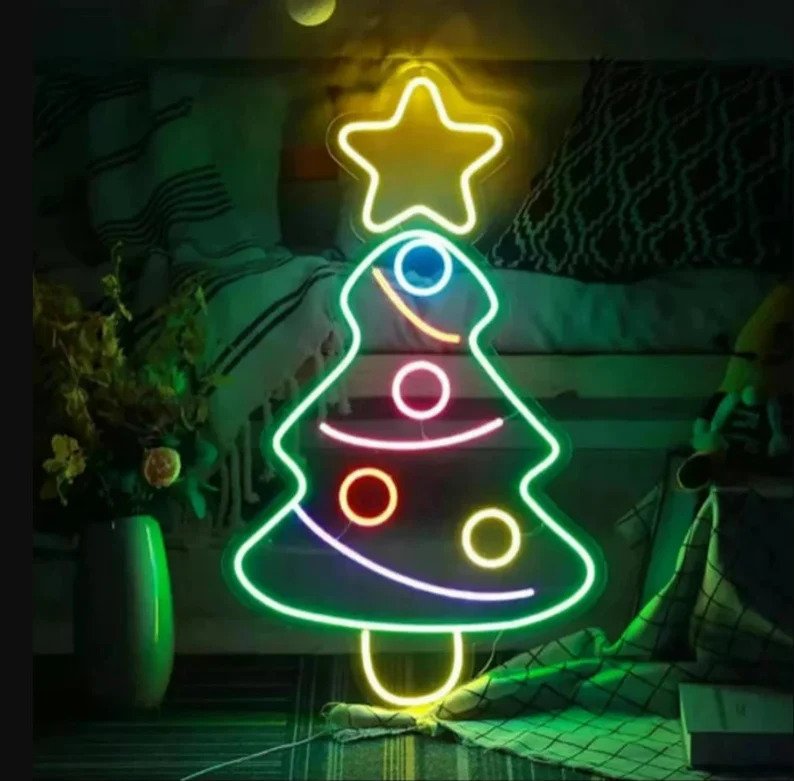 Christmas Tree with Star Neon Led Light Sign Art Decor