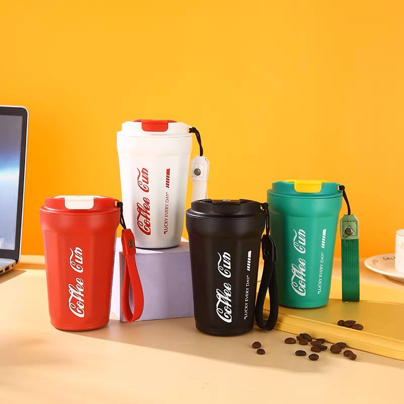 مج حراري استانليس ستيل 390 ملي بشاليموه وغطاء محكم الغلق للخروج والجيم والسفر