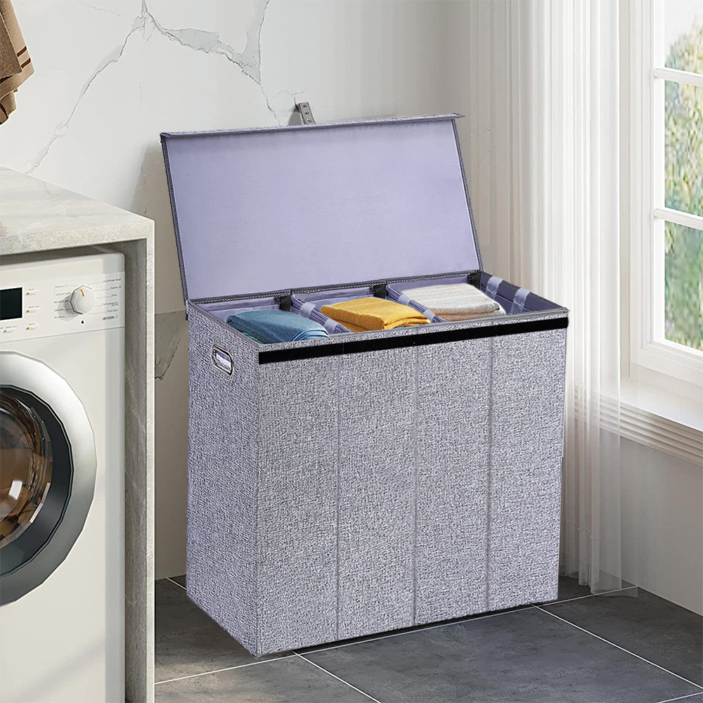 باسكت ثلاثي لفرز وتنظيم الملابس بغطاء ويد لسهولة الحمل