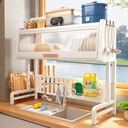 مطبقية استانليس ستيل 3 مستويات برف بغطاء لحمل وتنظيم الأطباق والأواني مع حوامل وعليقات جانبية للشوك والسكاكين وألواح التقطيع