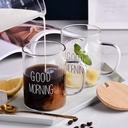 كوباية جود مورنينج 450 ملي لشرب وتقديم العصائر والشاي والنسكافيه من الزجاج الشفاف بيد
