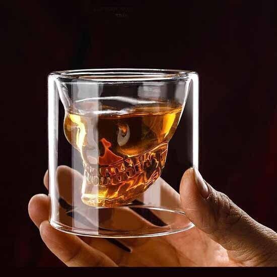 مج جمجمة دبل 150 ملي زجاج شفاف للشاي والقهوة والنسكافية والعصائر