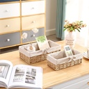 طقم باسكت خوص مستطيل قطعتين بمقاسات مختلفة لحمل وتنظيم ادوات الميكب ومستحضرات التجميل