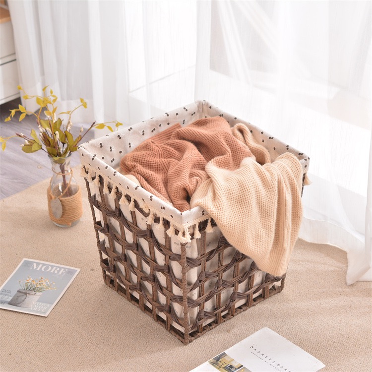 باسكت هاند ميد ببطانه كتان لحمل وتنظيم الملابس والميكب وادوات العناية بالشعر والبشرة