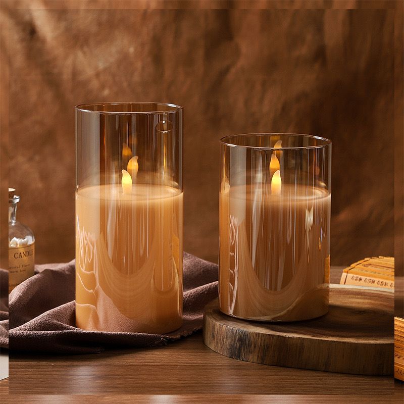 شمعة زجاجية ليد مضيئة بدون لهب لتجديد ديكور المنزل بدون تكاليف تعمل ببطاريات