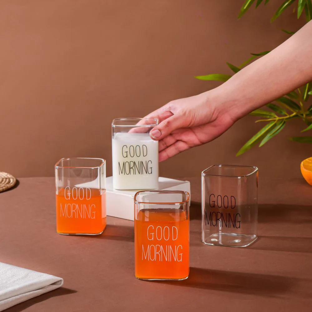 كوباية جود مورنينج 200 ملي لشرب العصائر والنسكافيه من الزجاج الشفاف