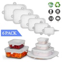 طقم أغطيه سيليكون مربع لحفظ الطعام طازج استرتش مرن محكمة الغلق قابلة للتمدد وإعادة الاستخدام ٦ قطع