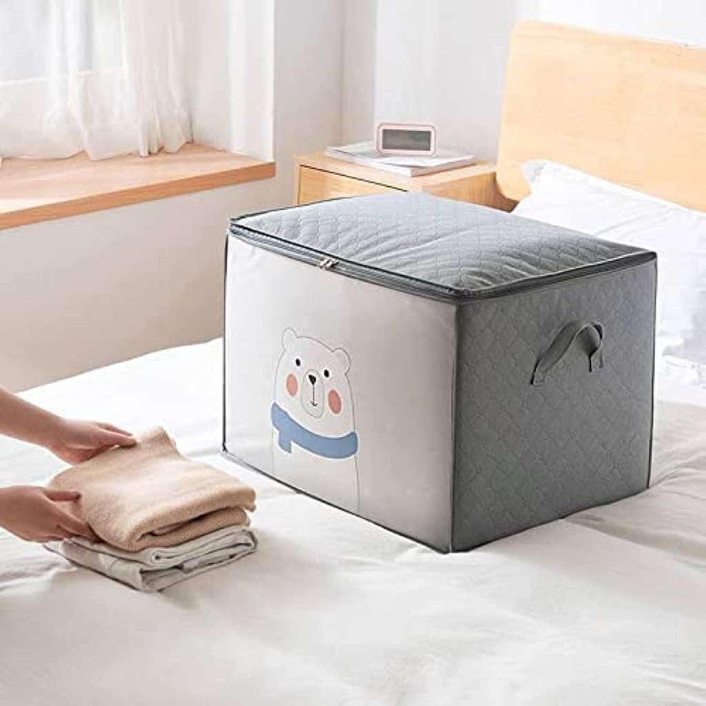 شنطة تخزين وتربروف للملابس والبطاطين قابلة للطي باشكال كرتونية مميزة بيد لسهولة الحمل