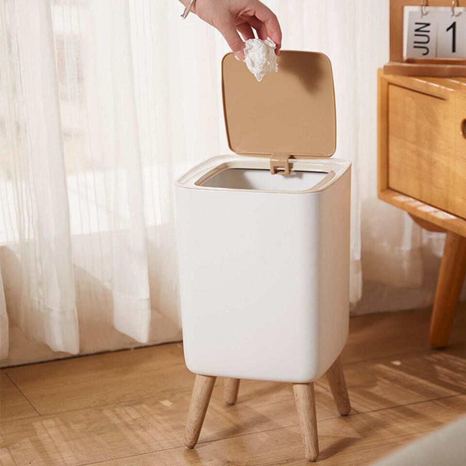 باسكت قمامة 10 لتر بغطاء تاتش وارجل خشبية لغرف النوم والليفنج والمطبخ والحمام