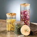 طقم برطمانات زجاج 3 قطع شفاف مضلع باحجام مختلفة بغطاء خشبي بحلقة جولد لحفظ وتنظيم الحبوب والبقوليات والتوابل