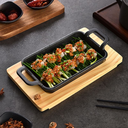 جريل استانليس لشوي والفراخ واللحوم والاسماك بيد بقاعدة خشب للتقديم علي السفرة بشكل شيك