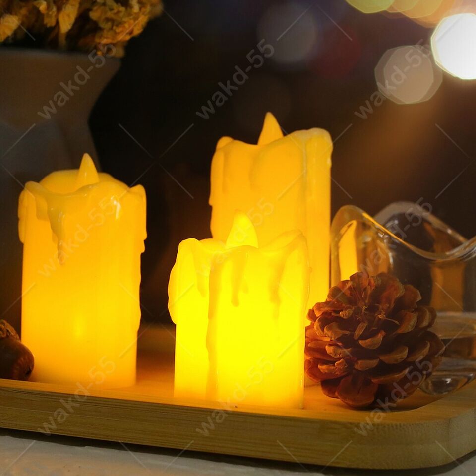 طقم شمع ليد مضئ بدون لهب 3 قطع بمقاسات مختلفة لتجديد ديكور المنزل ببطاريات