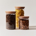 طقم برطمانات اكليريك 3 قطع بمقاسات مختلفة لحفظ وتنظيم الحبوب والتوابل والشاي والسكر بغطاء خشبي محكم الغلق