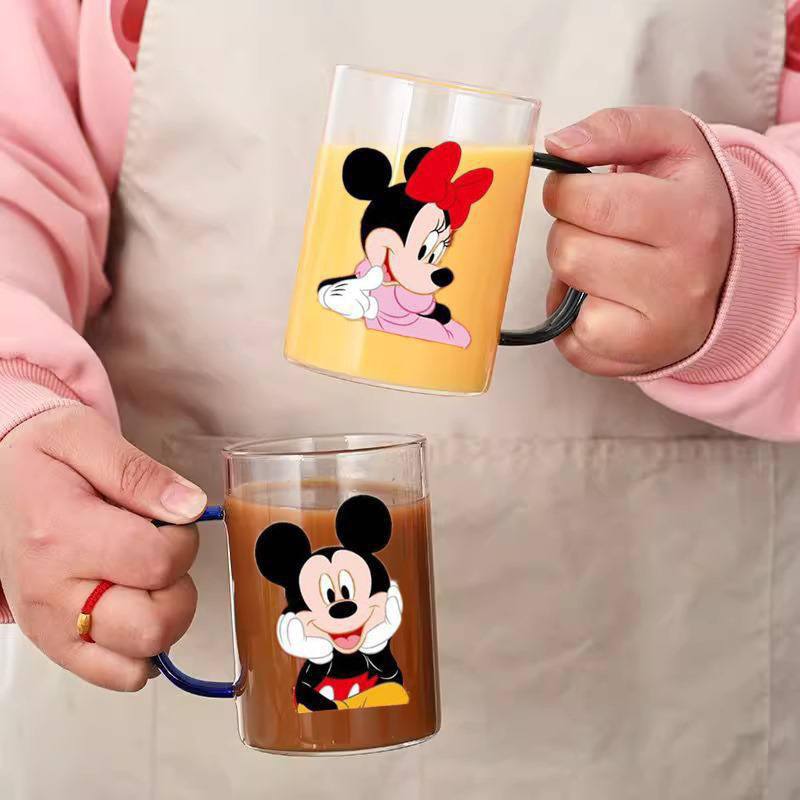 طقم مج ميكي ❤️ ميني 300 ملي للكابلز والاصحاب من الزجاد بيد بألوان مختلفة لسهولة الحمل