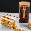 طقم برطمانات اكليريك قطعتين 500 ملي لحفظ وتنظيم الحبوب والبقوليات والكورن فليكس بغطاء خشبي ومعالق