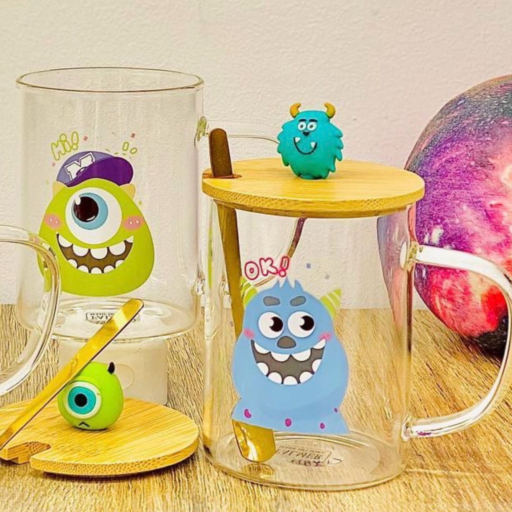 مج كورتي البعبع 400 ملي بغطاء خشبي ومعلقه لشرب الشاي والنسكافيه والعصائرمن الزجاج