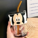 مج ميكي ماوس 450 ملي زجاج للعصائر والمشروبات الساخنة بجزء جلد عازل للحرارة وطريقتين للشرب بشاليموه وغطاء محكم الغلق