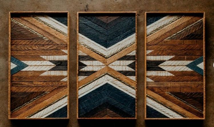 مجموعة تابلوهات هاند ميد 3 قطع بالاستايل البوهيمي لتجديد وتزين الحوائط من الخشب