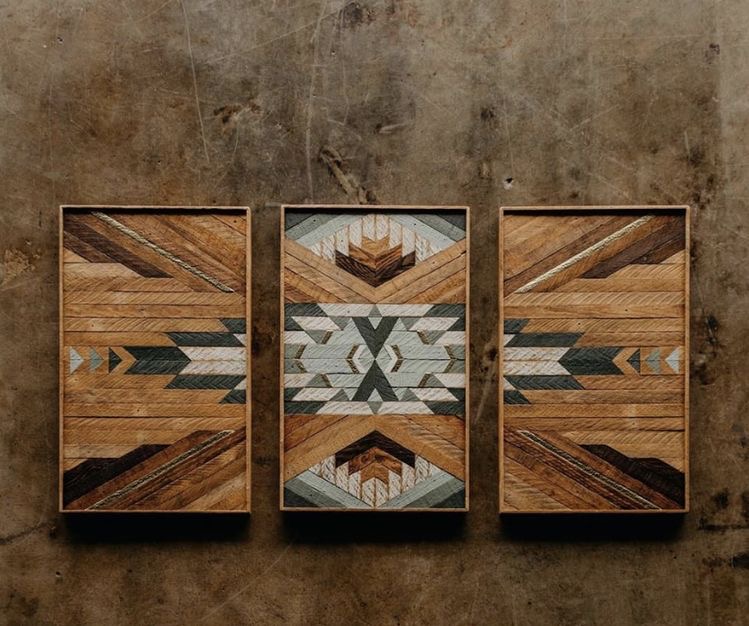 طقم تابلوهات هاند ميد 3 قطع لمحبي الاستايل البوهيمي لتجديد الديكور من الخشب