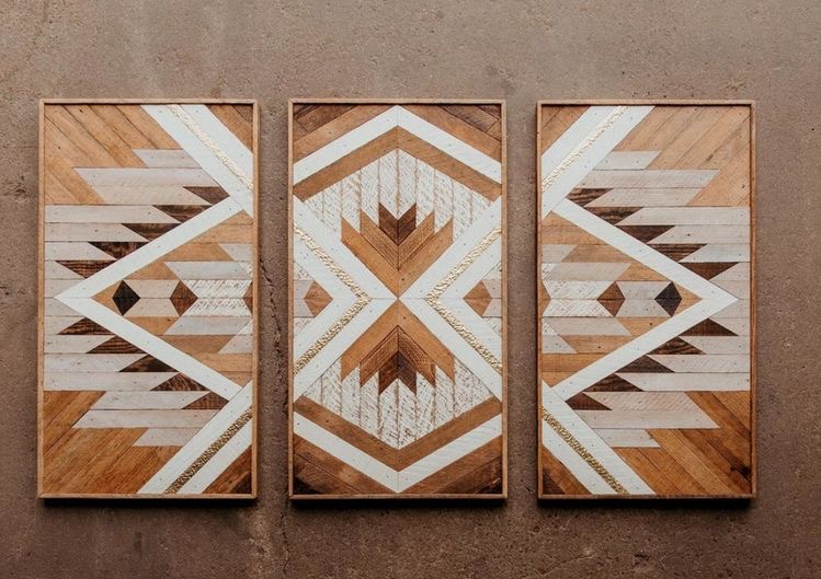 مجموعة تابلوهات هاند ميد خشب 3 قطع لمحبي الاستايل البوهيمي لتجديد ديكورالمنازل والشركات