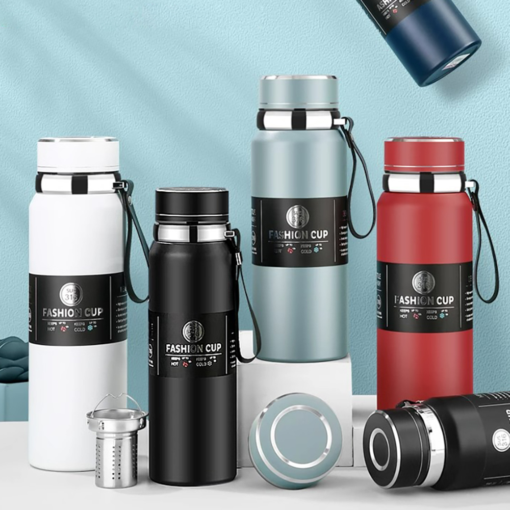 ترمس حراري محمول استانليس ستيل حافظ لحرارة المشروبات حتي 12 ساعة 800 ملي بغطاء محكم الغلق و مصفاه للسفر والرحلات