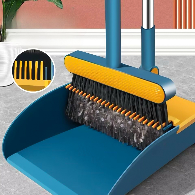 طقم تنظيف مقشة بيد معدن وجاروف بسنون لسهولة تنظيف المقشة وإزالة التراب