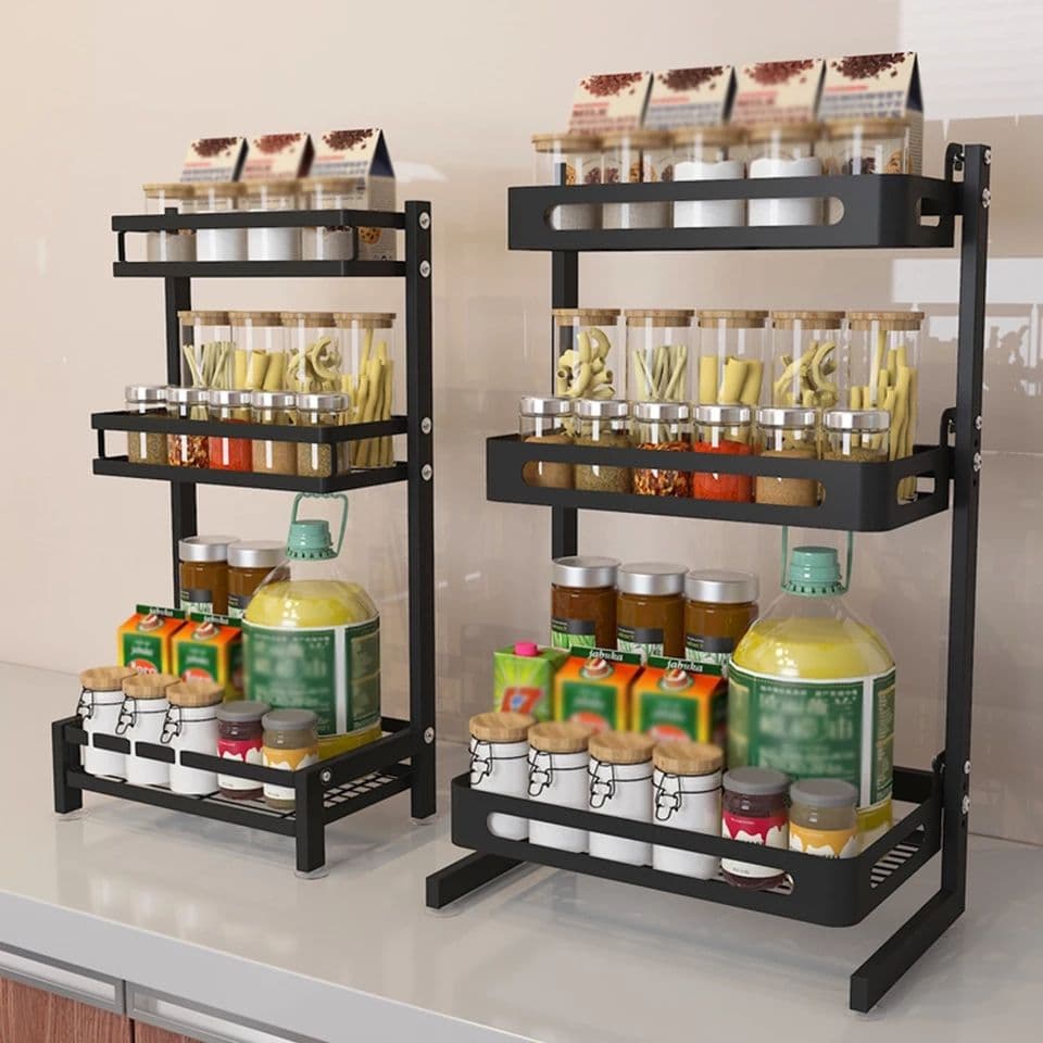 ستاند توابل وبرطمانات 3 دور من الفولاذ المجلفن للمطابخ