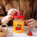 مج زجاج 600 ملي بغطاء سيليكون دبدوب وشاليموه لسهولة الشرب للمشروبات الساخنة والباردة بيد