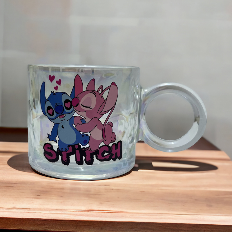 مج ستيتش وانجيل 250 ملي زجاج شفاف مموج بيد لشرب وتقديم الشاي والنسكافيه والكابتشينو واللاتيه والهوت شوكلت