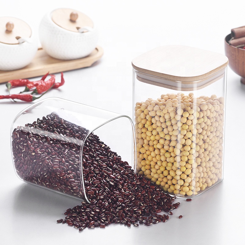 برطمان زجاج 200 ملي لحفظ وتنظيم التوابل والشاي والسكر والقهوة بغطاء خشبي محكم الغلق