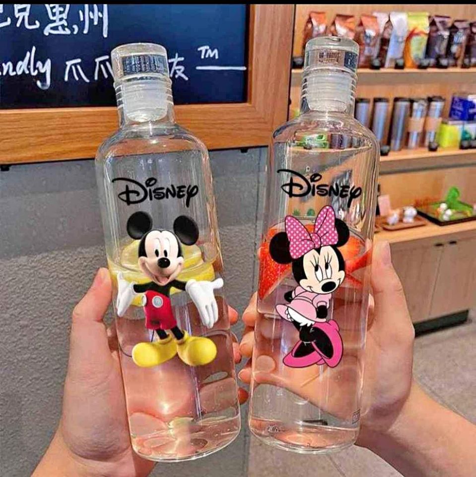 زجاجة مياه ميني ماوس 580 ملي اكيليريك شفاف بغطاء محكم الغلق للمدارس والجيم والخروج والرحلات