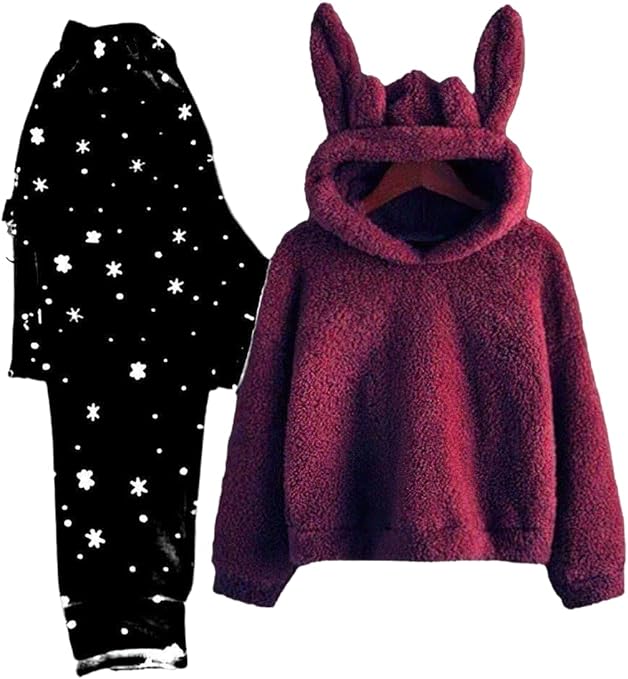 بيجامة دبدوب فرو ببنطلون قطيفة بنجوم للتدفئة والتغلب علي برد الشتاء