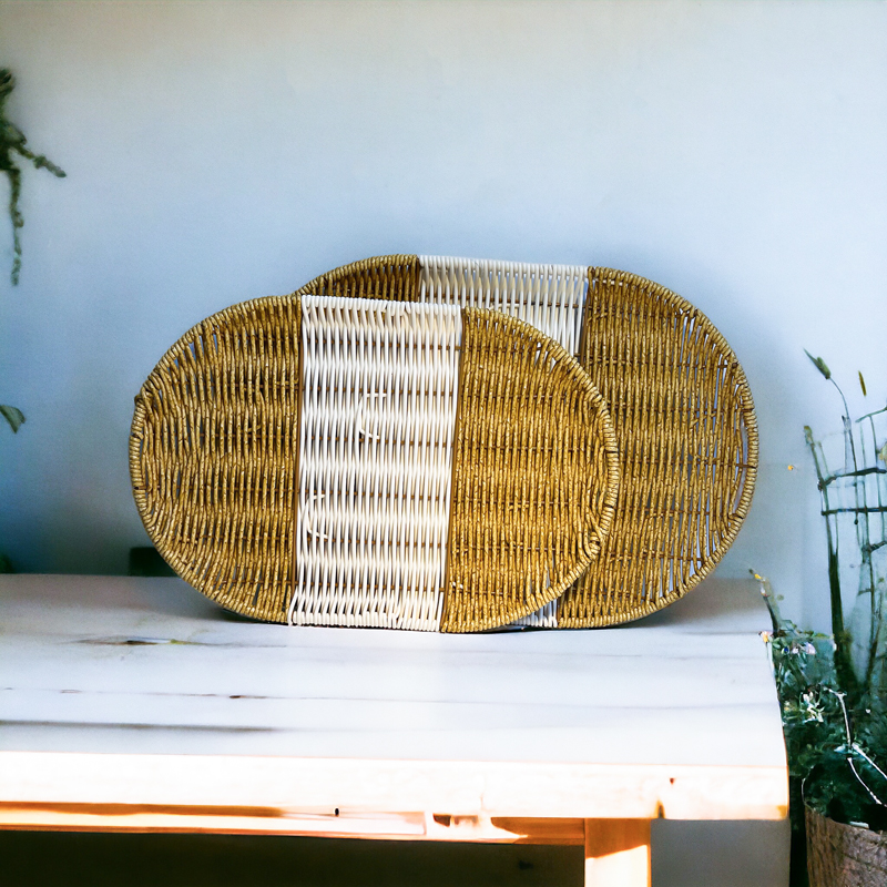 طقم صواني قطعتين لحمل وتقديم العيش والطعام علي السفرة بشكل شيك بمقاسات مختلفة