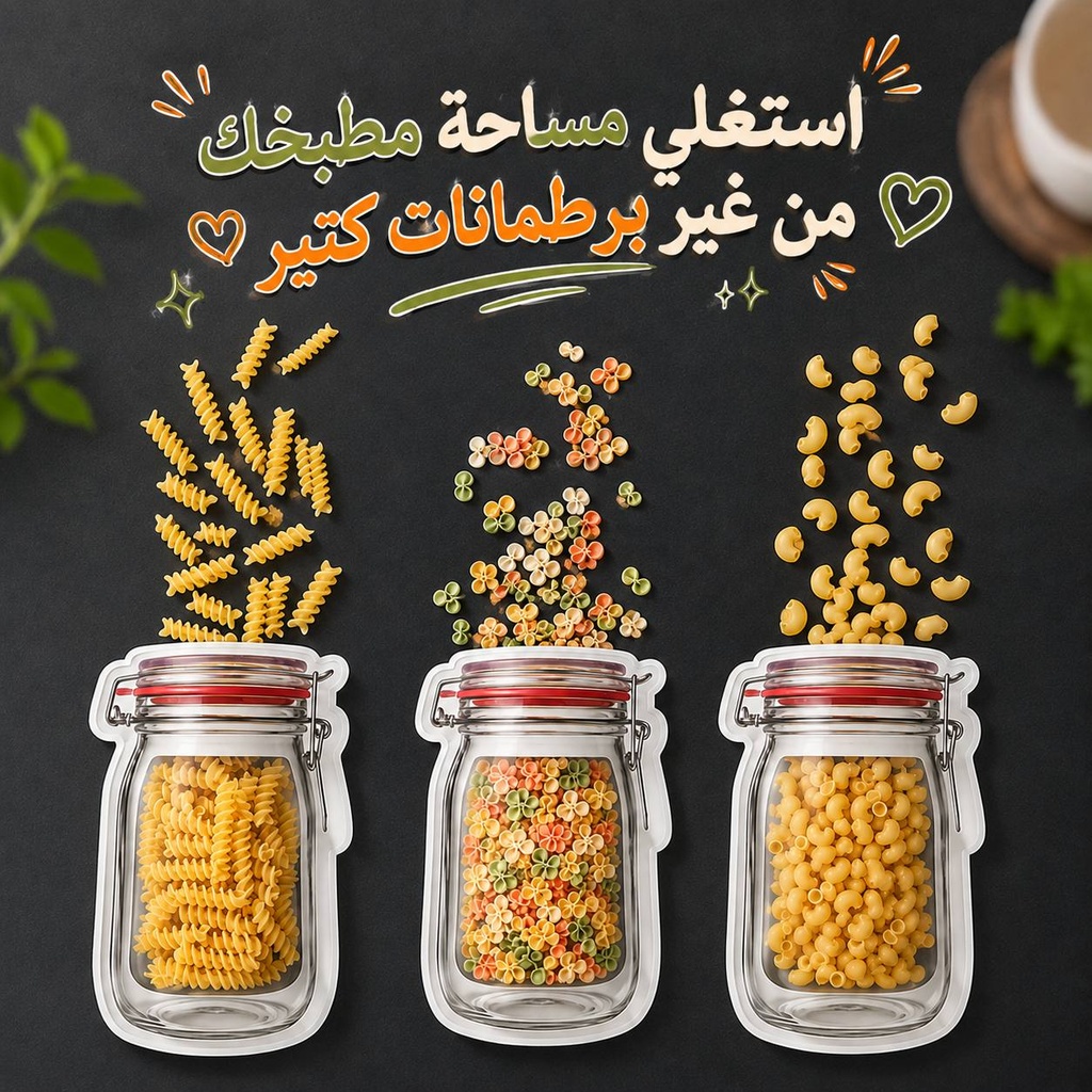 طقم أكياس تخزين بلاستيك شكل برطمان  قابلة لإعادة الاستخدام 4 قطع