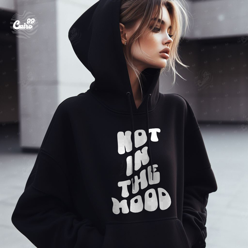 Not In The Mood هودي اوفر سايز قطن باللون الأسود