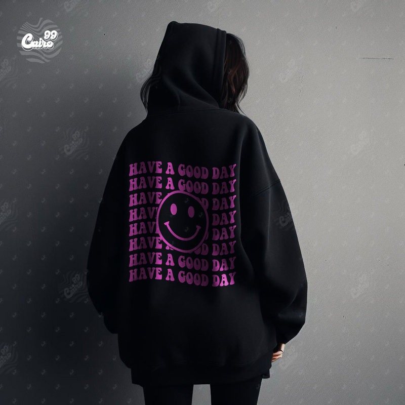 Have A Good Day هودي اوفر سايز قطن باللون الأسود