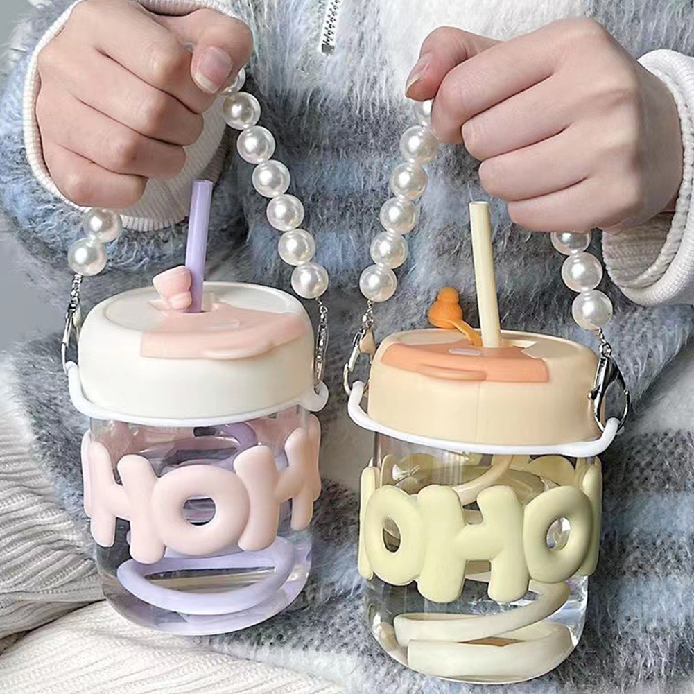 مج اتش اوه 350 ملي للعصائر والمياه بغطاء محكم الغلق ويد لولي من الزجاج للخروج والجيم