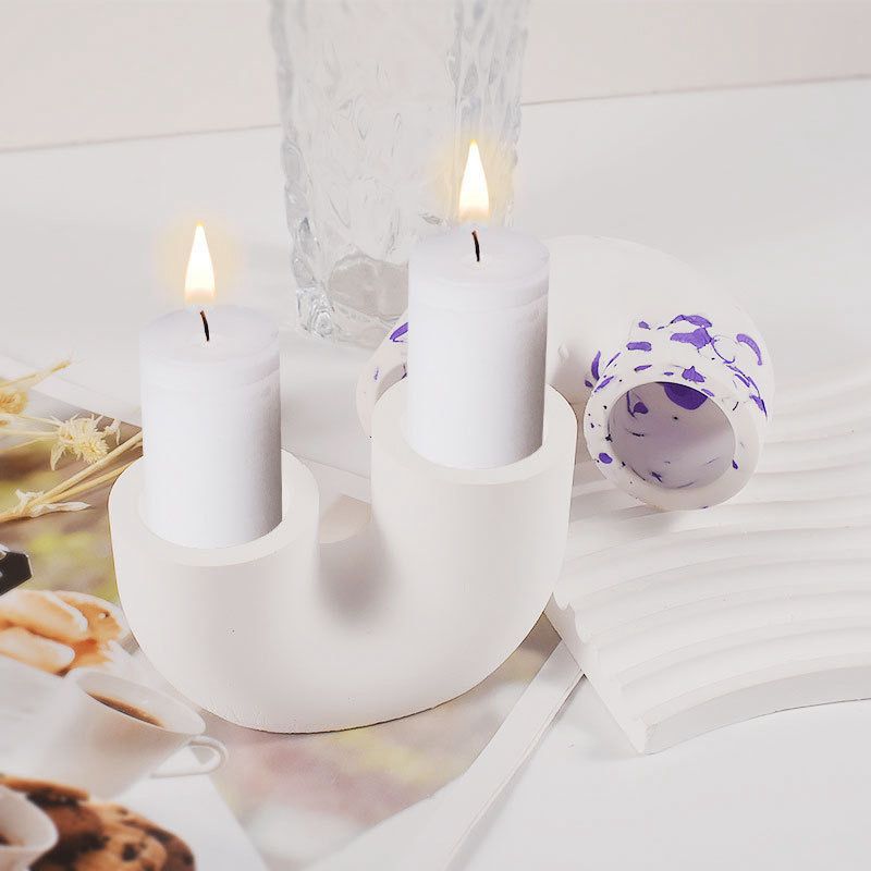 حامل شموع هاند ميد مقسم جزئين حرف يو من الجبس لتجديد وتغير ديكور البيت