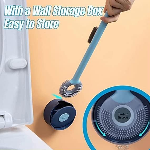 فرشة تواليت سيليكون 2 في 1 بيد طويلة وحامل للتعليق بلزق دبل فيس قوي