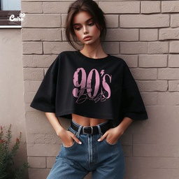 90's كروب توب اوفر سايز باللون الاسود