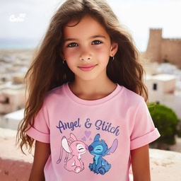Angel &amp; Stitch تيشيرت اطفال قطن باللون البينك