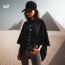 Cairo in Hieroglyphic تيشيرت اوفر سايز قطن باللون الاسود