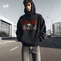 I'm Here Dude هودي اوفر سايز قطن باللون الأسود