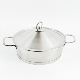 [HH00018841] طاجن استانليس ستيل دائري الشكل بغطاء ويدين لسهولة الحمل مقاس 24