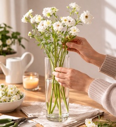 [HH00018957] فازة زجاج شفاف بتصميم أسطواني الشكل للورد وتغير الديكور